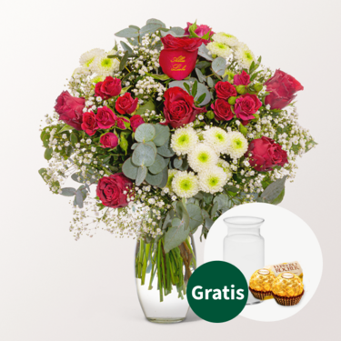 Blumenstrauß „Alles Liebe“ mit Vase & 2 Ferrero Rocher