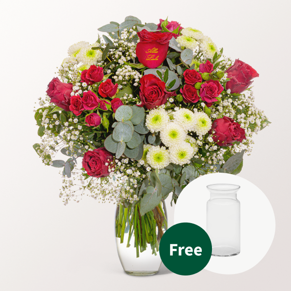 Flower Bouquet „Alles Liebe“ with vase