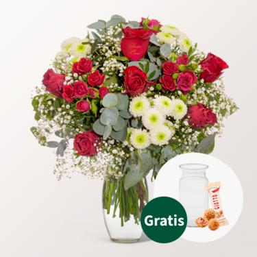 Blumenstrauß „Beste Oma“ mit Vase & Ferrero Giotto 3er