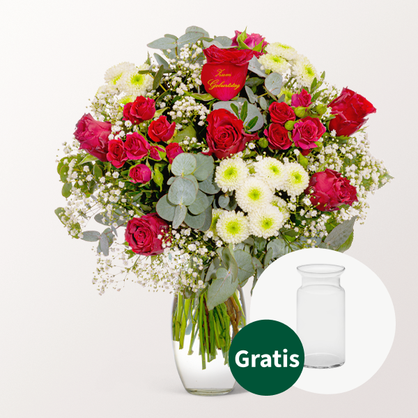 Blumenstrauß „Zum Geburtstag“ mit Vase