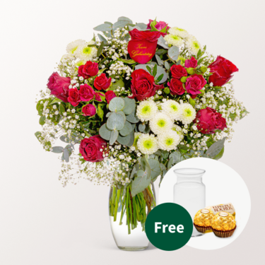 Flower Bouquet „Zum Geburtstag“ with vase & 2 Ferrero Rocher