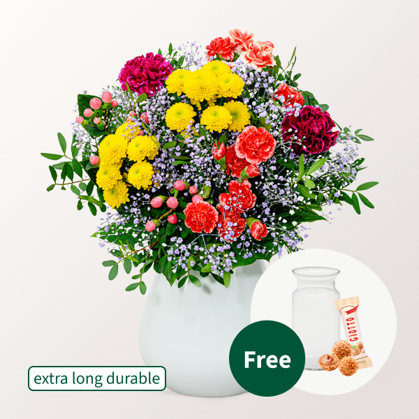 Flower Bouquet Blütenfreude with vase & 3 Ferrero Giotto