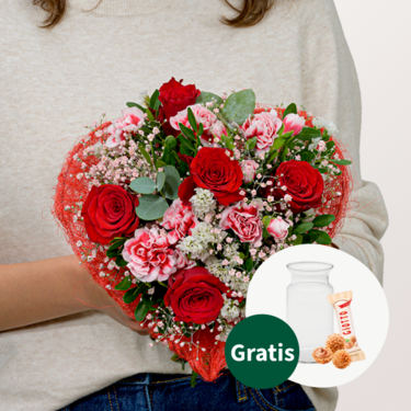 Blumenstrauß Herzensblüte mit Vase & Ferrero Giotto 3er