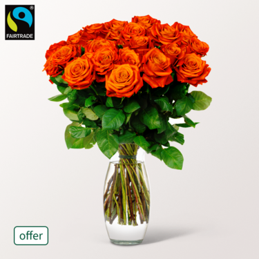 Orange Fairtrade roses in a bunch