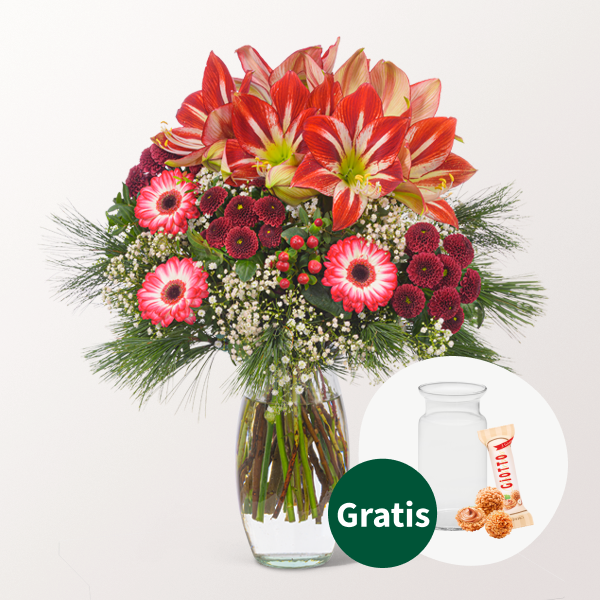 Blumenstrauß Winterliebling mit Vase & Ferrero Giotto 3er