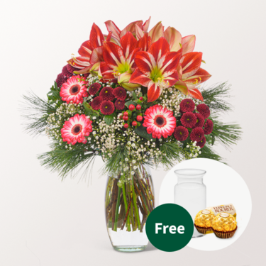 Flower Bouquet Winterliebling with vase & 2 Ferrero Rocher