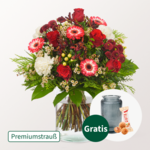 Premiumstrauß Schöne Bescherung mit Premiumvase & Ferrero Giotto 3er