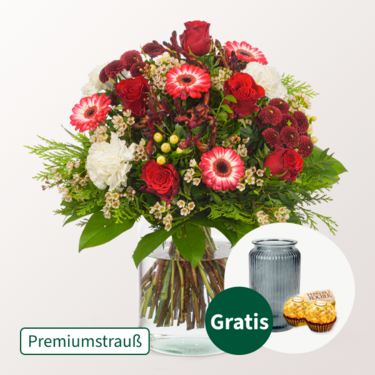 Premiumstrauß Schöne Bescherung mit Premiumvase & 2 Ferrero Rocher