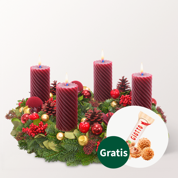 Adventskranz Bordeaux Glory (Ø 40 cm) mit Ferrero Giotto 3er