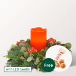 Arrangement with 1 red LED-Candle with 3 Ferrero Giotto