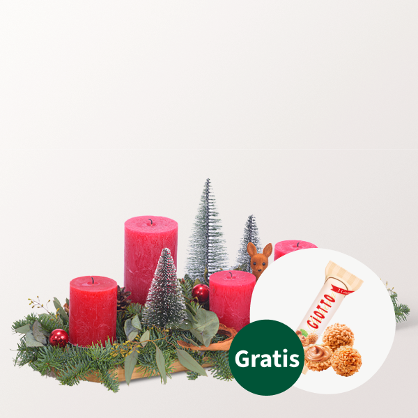 Adventsgesteck Weihnachtswald mit Ferrero Giotto 3er