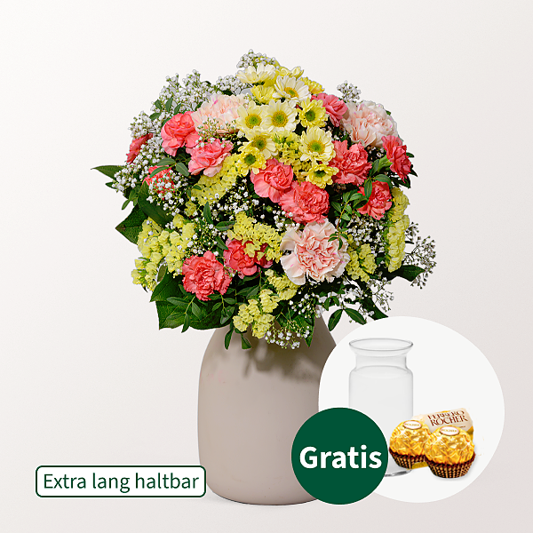 Blumenstrauß Sommergedicht mit Vase & 2 Ferrero Rocher