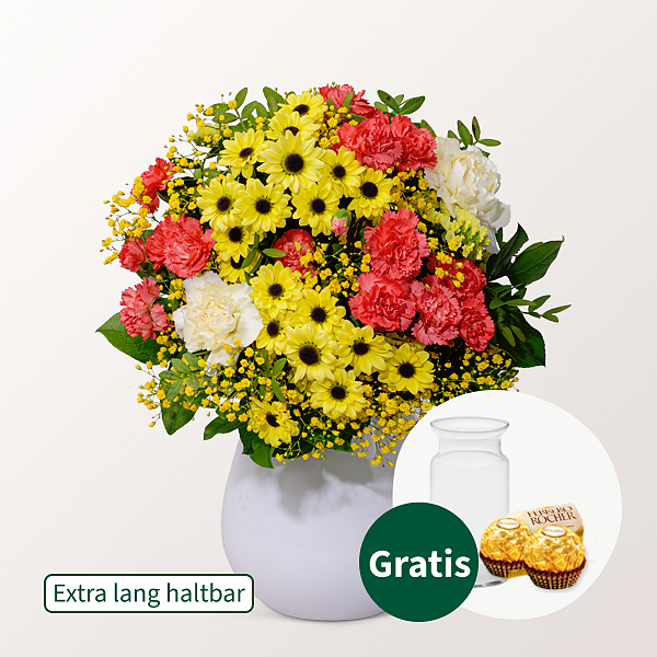 Blumenstrauß Lange Freude mit Vase & 2 Ferrero Rocher
