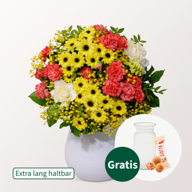 Blumenstrauß Lange Freude mit Vase & Ferrero Giotto 3er