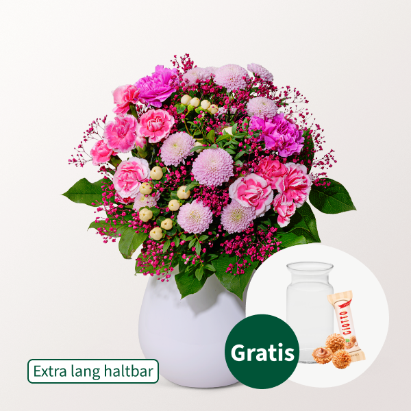 Blumenstrauß Schöner Sommer mit Vase & Ferrero Giotto 3er