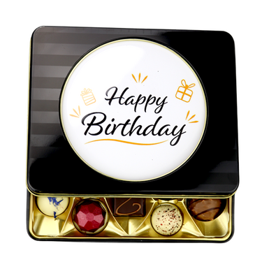 Pick and mix chocolates in a golden tin