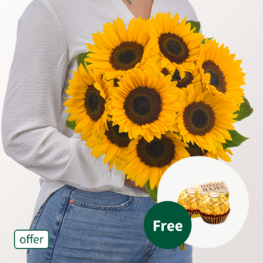 Bunch of sunflowers with 2 Ferrero Rocher