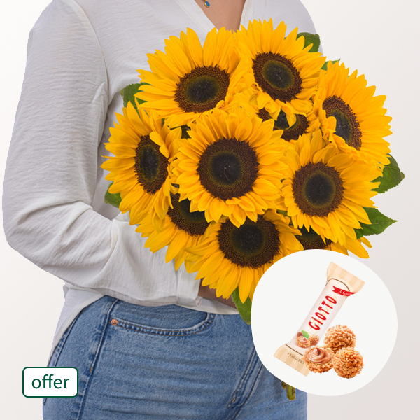 Bunch of sunflowers with 3 Ferrero Giotto