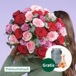 Premiumstrauß Lieblingsmensch mit Premiumvase & Ferrero Giotto 3er