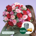 Premiumstrauß Lieblingsmensch mit Premiumvase & 2 Ferrero Rocher