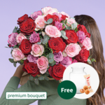 Premium Bouquet Lieblingsmensch with premium vase & 3 Ferrero Giotto