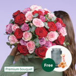 Premium Bouquet Lieblingsmensch with Premium Vase & 3 Ferrero Giotto