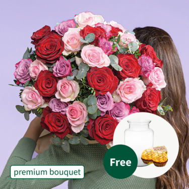 Premium Bouquet Lieblingsmensch with premium vase & 2 Ferrero Rocher