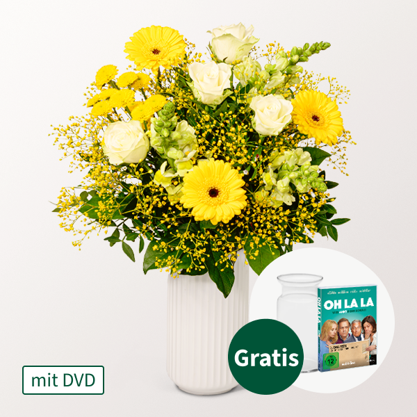 Blumenstrauß Sonnenfreude mit Vase & DVD