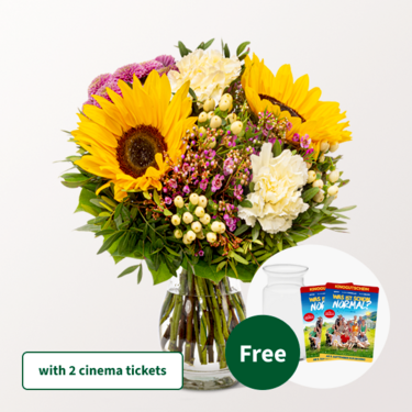 Flower Bouquet Herzenswärme with 2 Cinema Tickets & vase