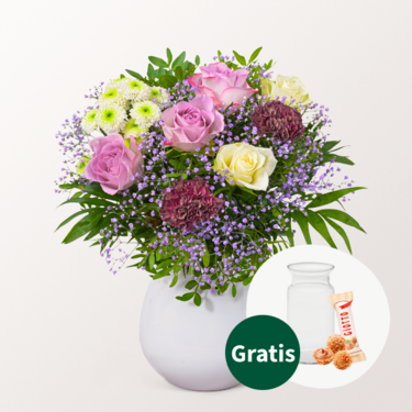 Blumenstrauß Blütenkuss mit Vase & Ferrero Giotto 3er