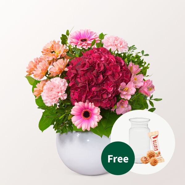 Flower Bouquet Herbstfrische with vase & 3 Ferrero Giotto