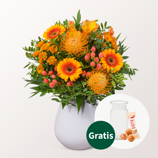 Blumenstrauß Herbsttraum mit Vase & Ferrero Giotto 3er