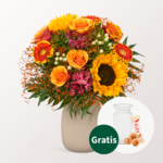 Blumenstrauß Landliebe mit Vase & Ferrero Giotto 3er