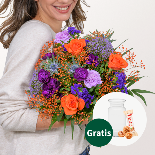 Blumenstrauß Lebenslust mit Vase & Ferrero Giotto 3er