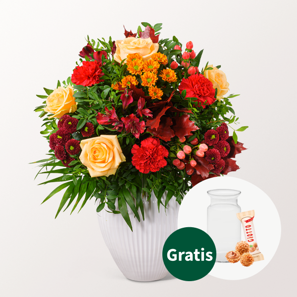 Blumenstrauß Danke mit Vase & Ferrero Giotto 3er