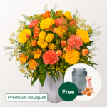 Premium Bouquet Herbstsonne with Premium Vase & 3 Ferrero Giotto