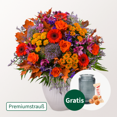 Premiumstrauß Lust auf Herbst mit Premiumvase & Ferrero Giotto 3er