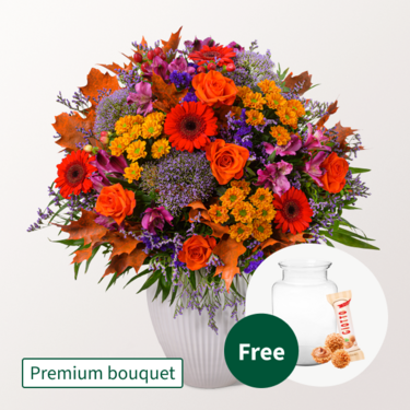 Premium Bouquet Lust auf Herbst with Premium Vase & 3 Ferrero Giotto