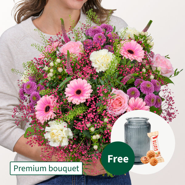 Premium Bouquet Herbstkind with Premium Vase & 3 Ferrero Giotto