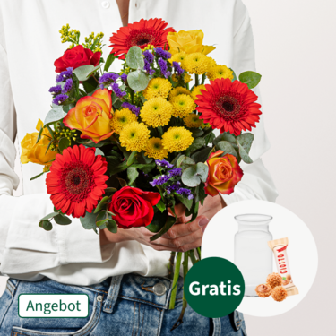 Blumenstrauß Farbenmix mit Vase & Ferrero Giotto 3er