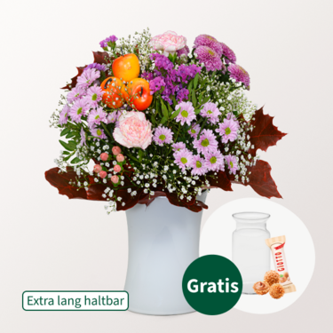 Blumenstrauß Herbstgefühle mit Vase & Ferrero Giotto 3er