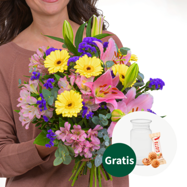 Blumenstrauß Glückspost mit Vase & Ferrero Giotto 3er