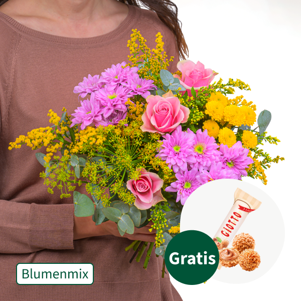 Blumenmix Blütengruß mit Ferrero Giotto 3er