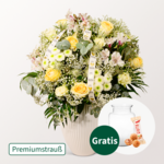 Premiumstrauß Ballade mit Premiumvase & Premiumvase & Ferrero Giotto 3er