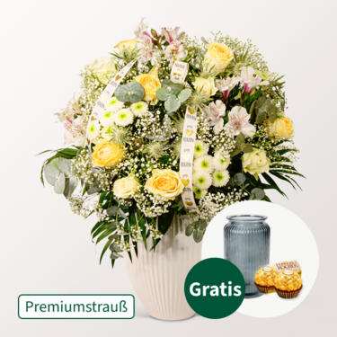 Premiumstrauß Ballade mit Premiumvase & 2 Ferrero Rocher