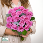 18 pink roses with eucalyptus