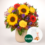 Blumenstrauß Sommerlichter mit Vase & Ferrero Giotto 3er