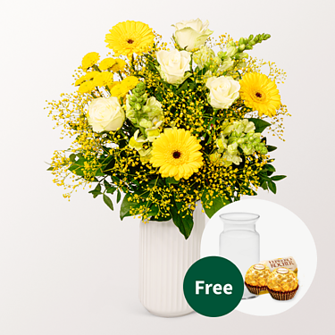 Flower Bouquet Sonnenfreude with vase & 2 Ferrero Rocher