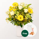 Flower Bouquet Sonnenfreude with vase & 3 Ferrero Giotto