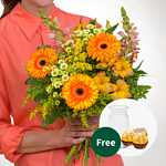 Flower Bouquet Sonnentag with vase & 2 Ferrero Rocher